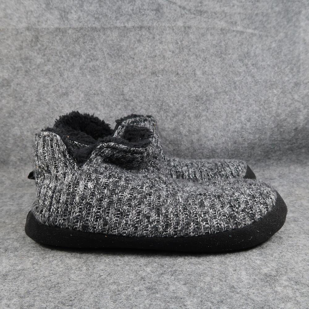 Dearfoams Shoes Mens 9 10 Slippers Booties Pull On Faux Fur Grey Black Comfort